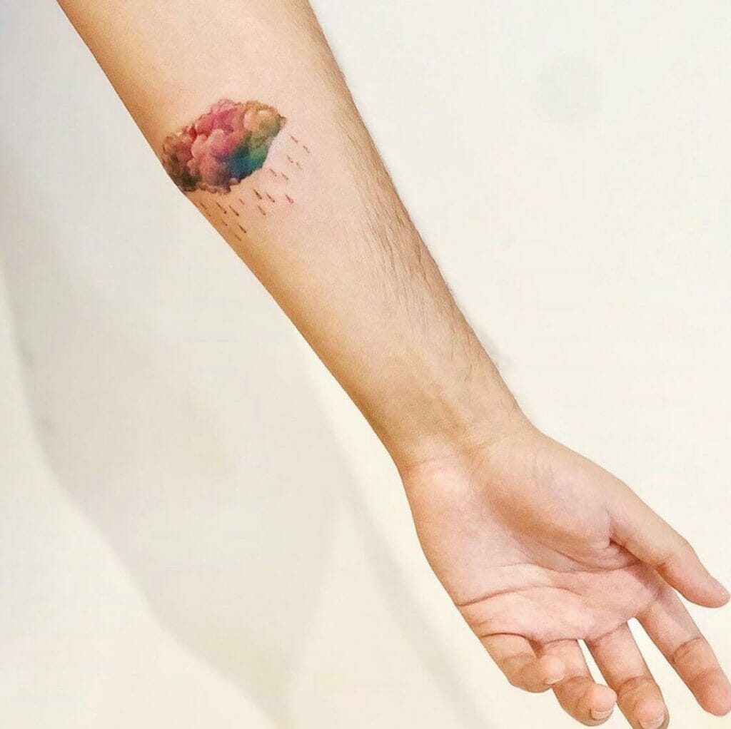 Cloud And Raindrop Colorful Tattoo