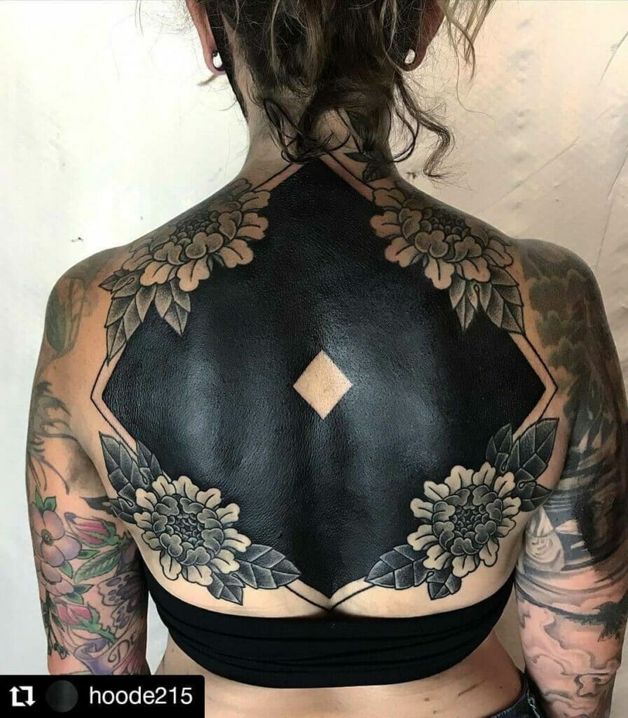 Flower Blackout Tattoo With Geometric Design
