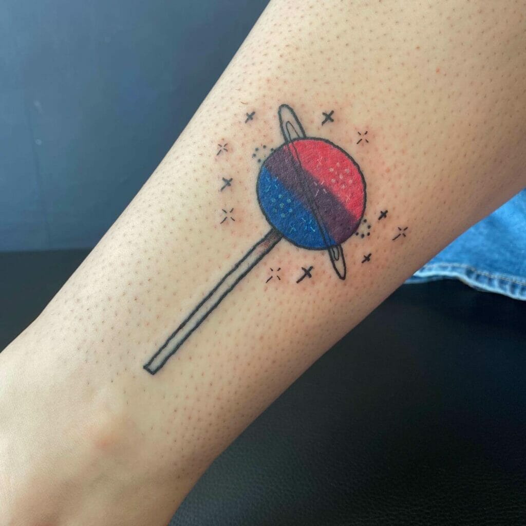 The Bi Pride Space Lollipop Tattoo