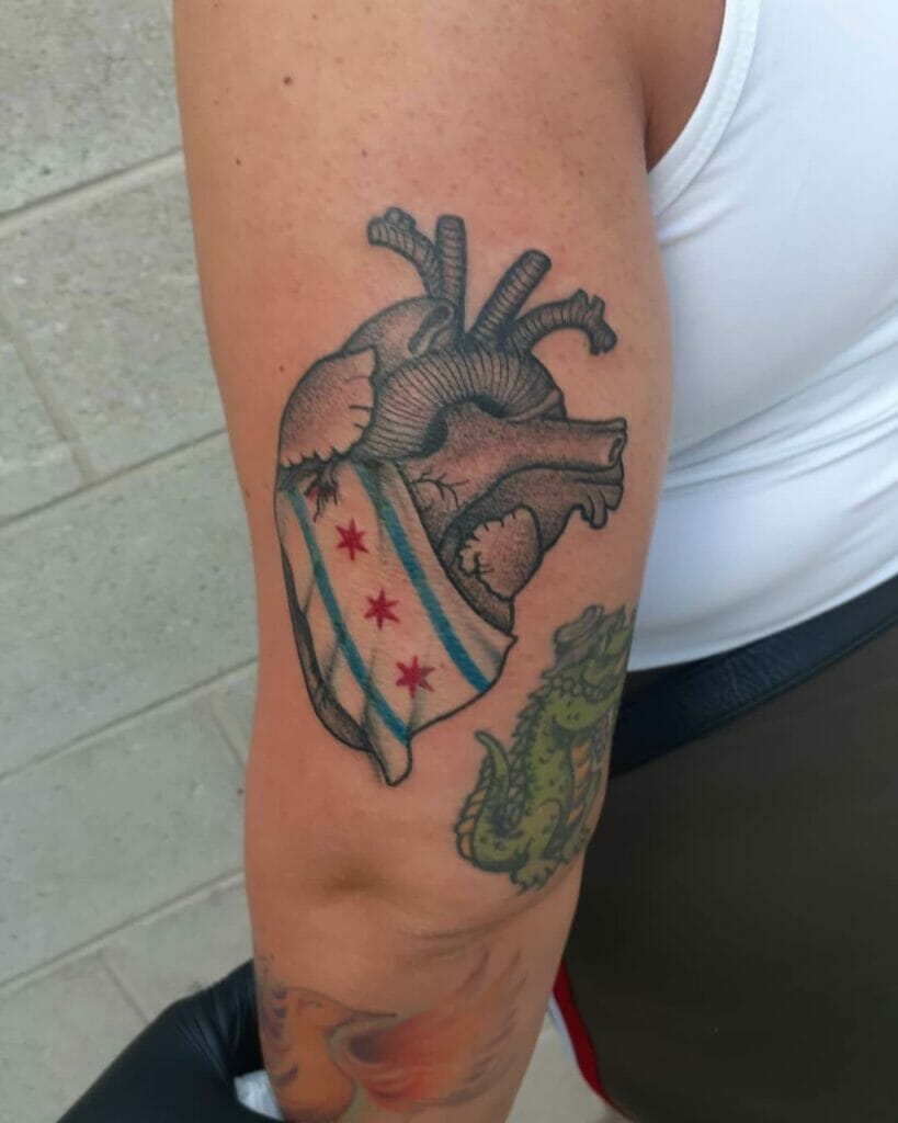 Chicago Flag Tattoo On Anatomical Heart