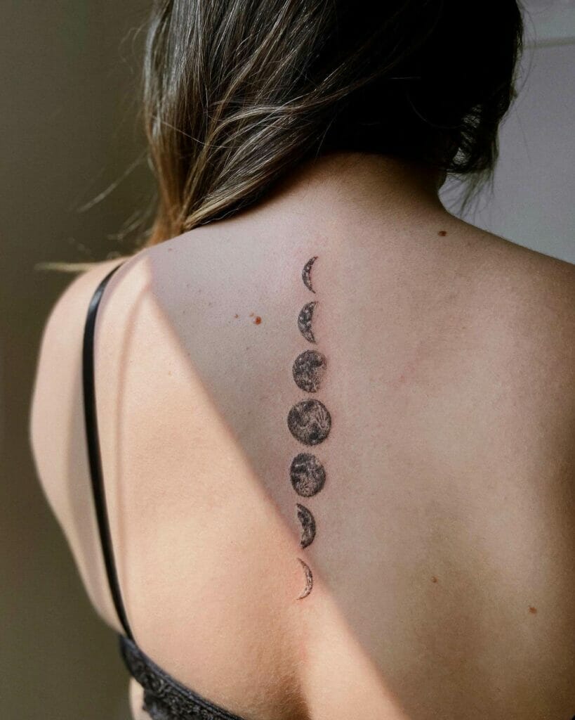 Moon Phase Beautiful Spine Tattoo