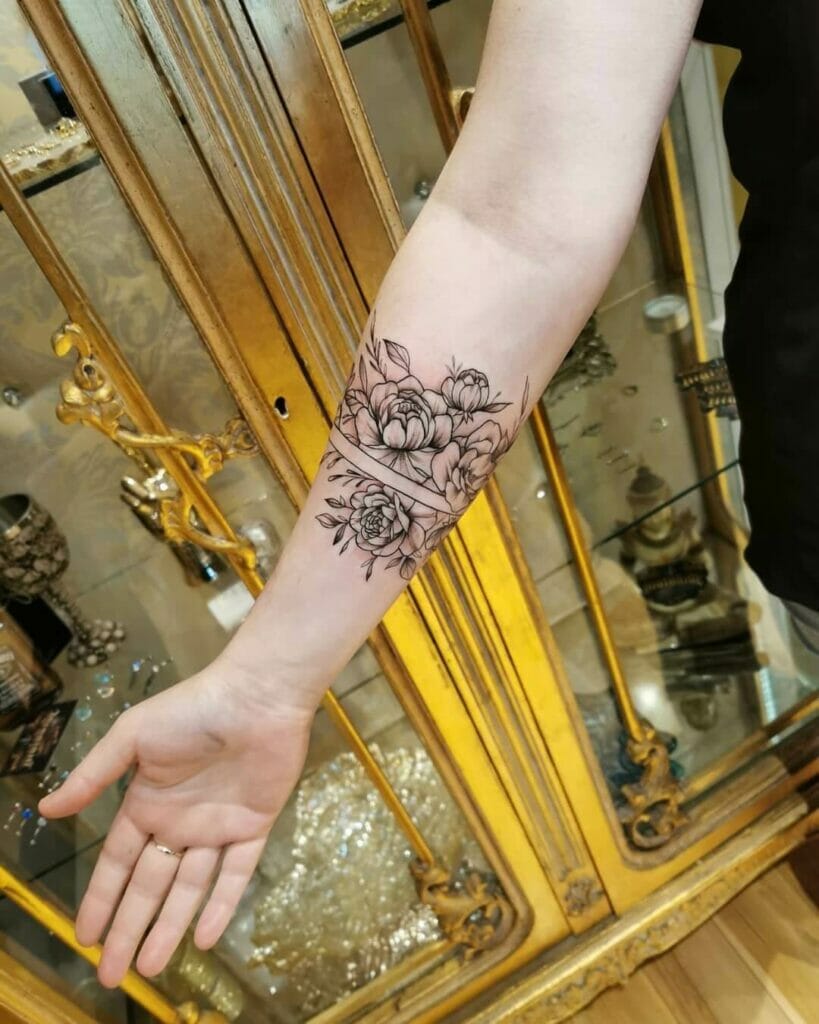 Minimalistic Black Armbands Flower Tattoo Ideas