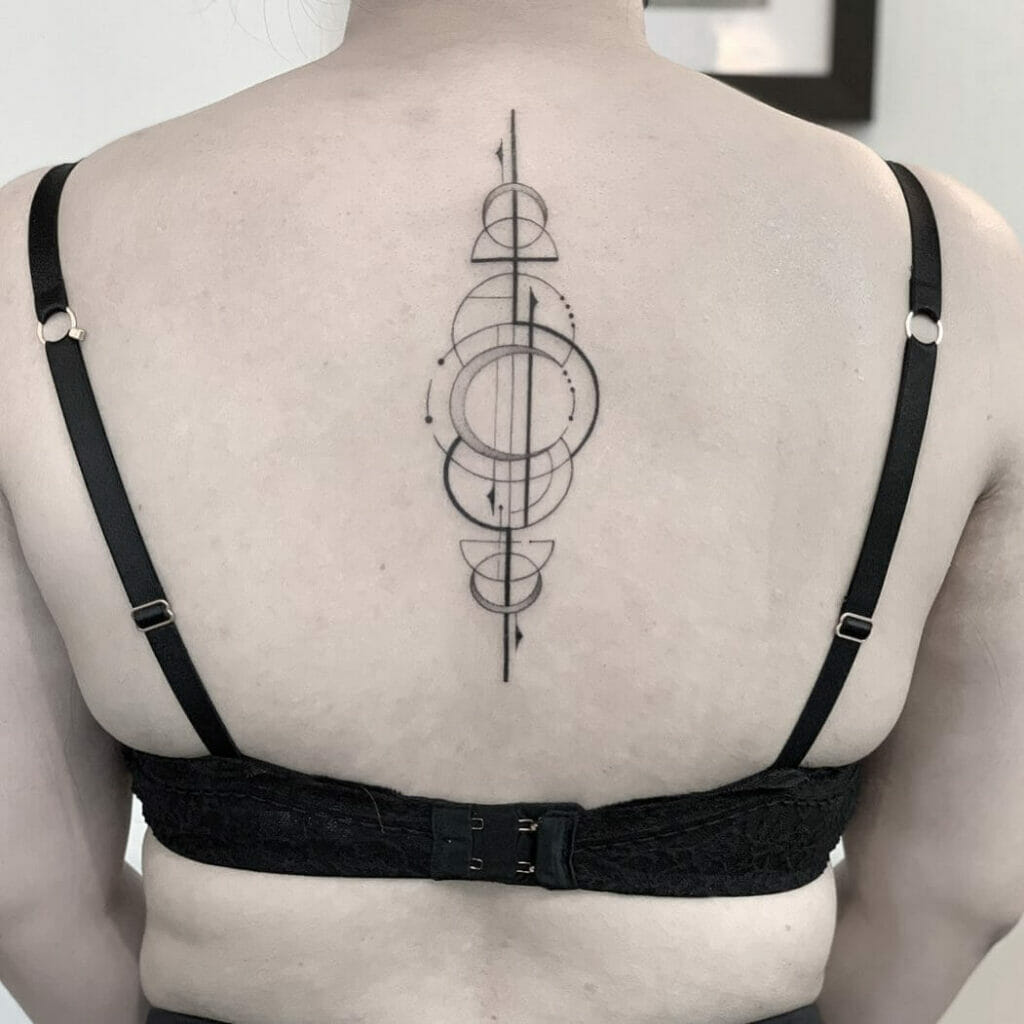Geometric Shapes Back Spine Moon Phases Tattoo