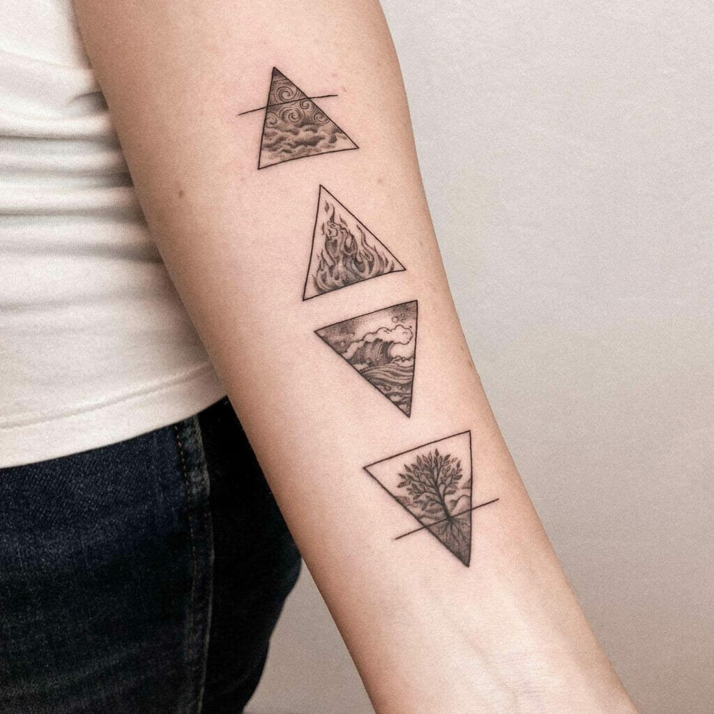 Black Ink Shaded 4 Elements Symbol Tattoo