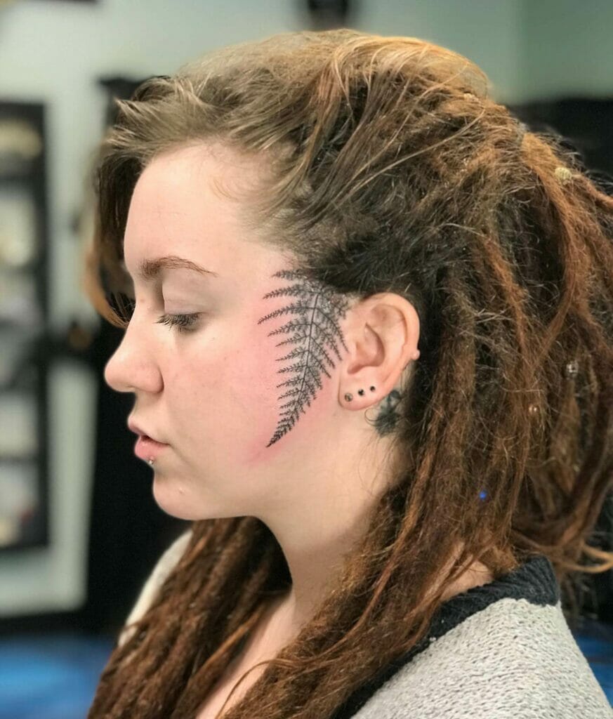 "Side Fern" Sideburn Face Tattoo Woman