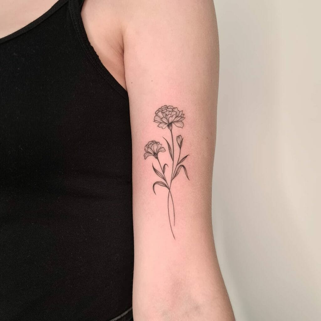 Black And White Outlined Carnation Tattoo