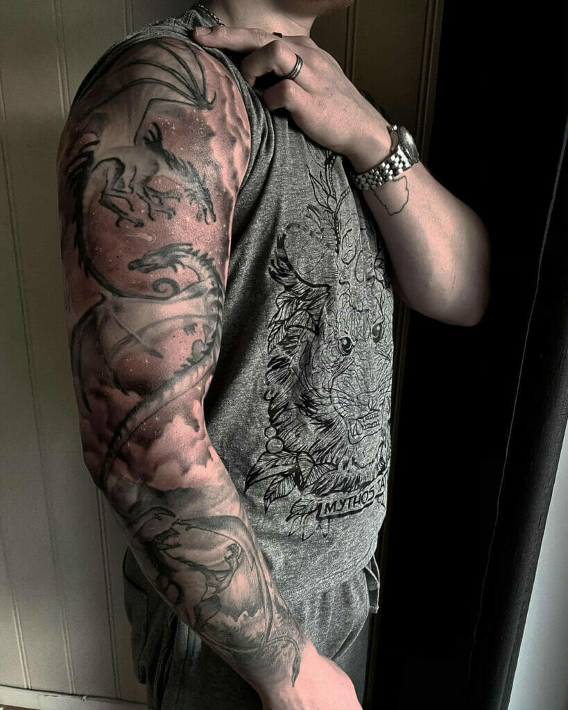 Dragon Family Sleeve Tattoo