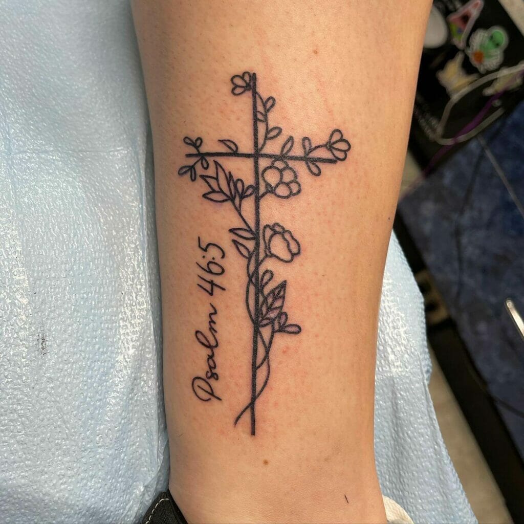 Ankle Psalm 46 5 Tattoo With Cross