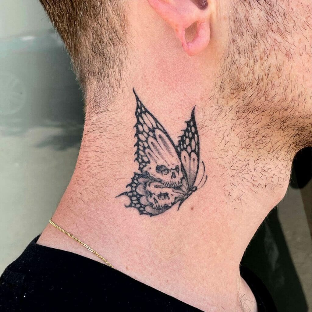Neck Butterfly Skull Tattoo Designs