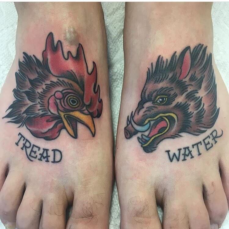 Keep Floating Pig And Rooster Tattoo