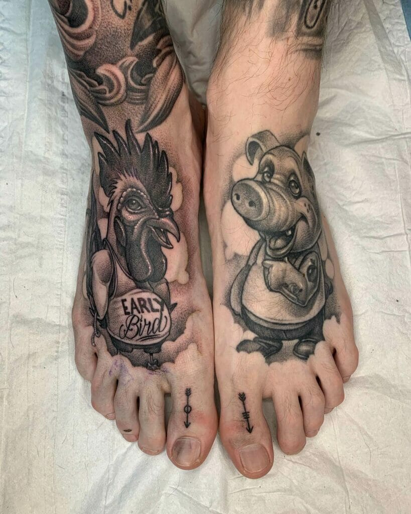 Anthropomorphic Pig And Rooster Tattoo