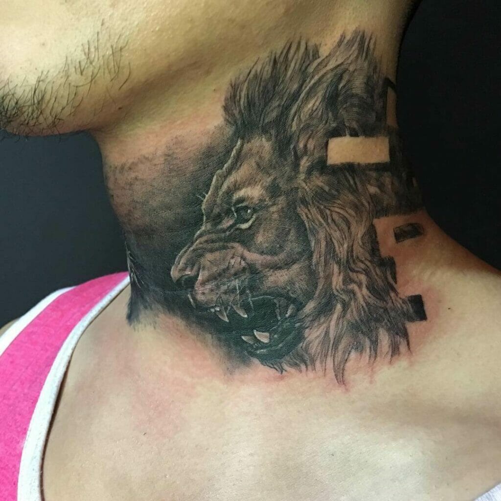 Neck Attractive Lion Tattoo