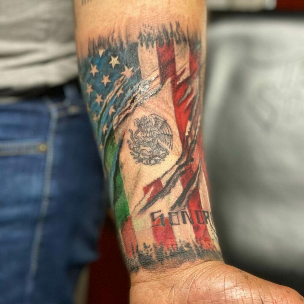 American Mexican Flag Wrist Sleeve Tattoo Design