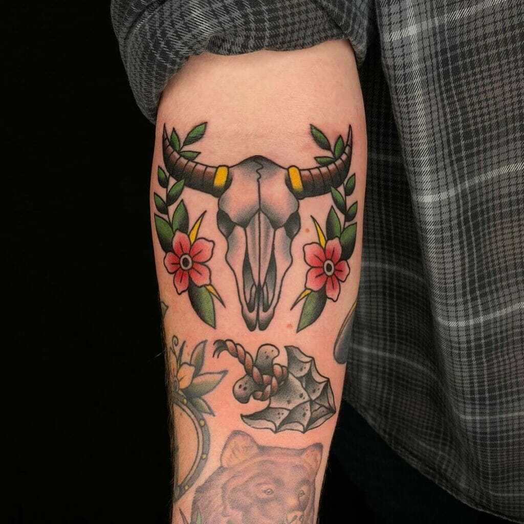 Texas Longhorn Tattoo With Arrowhead