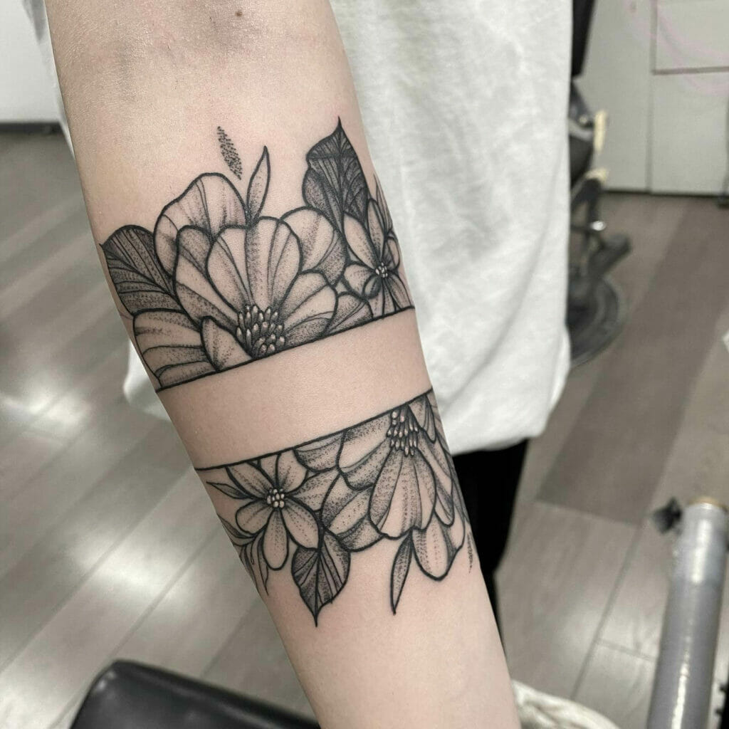 Black and White Floral Armband Tattoo Ideas