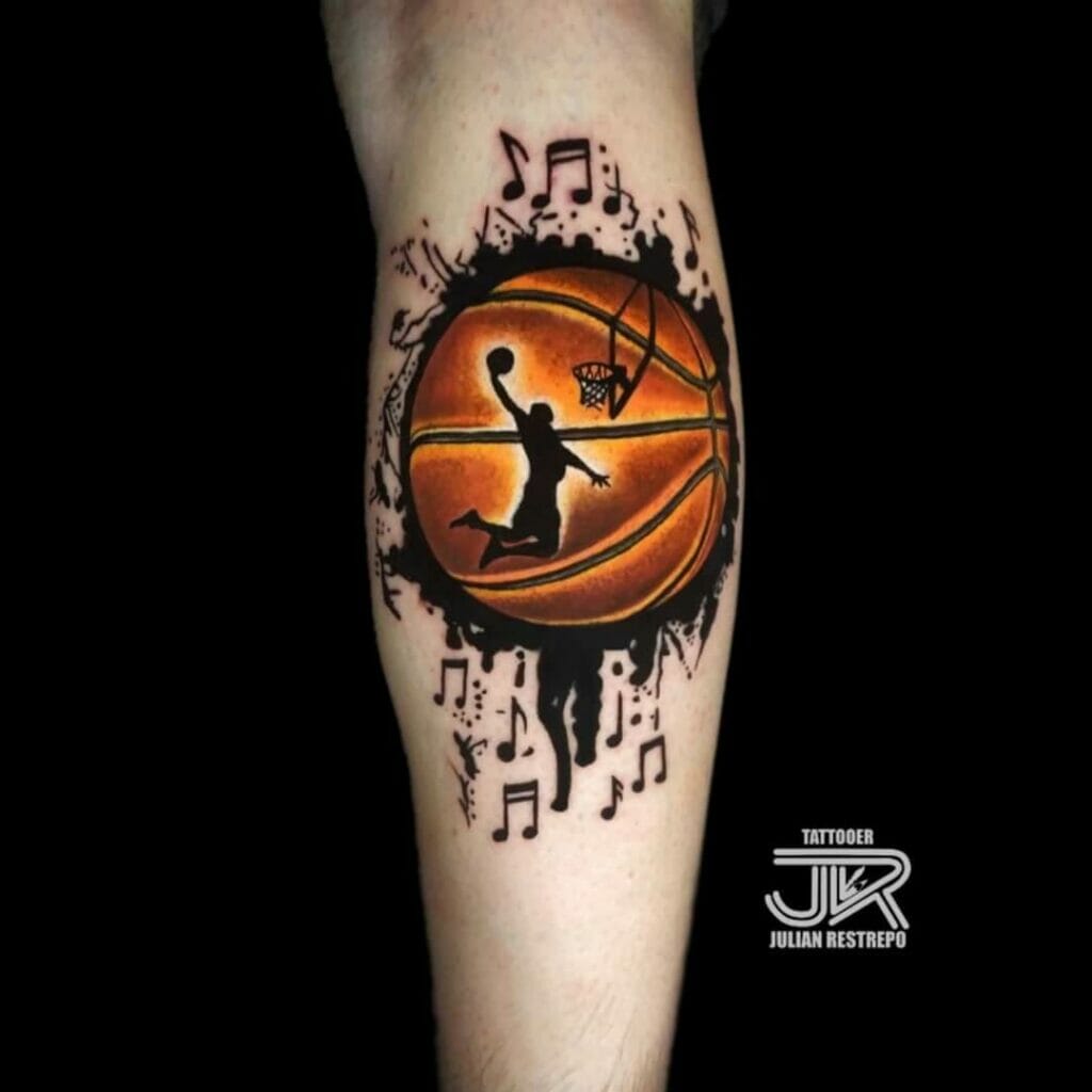 Orange Ball Basketball Tattoo Design