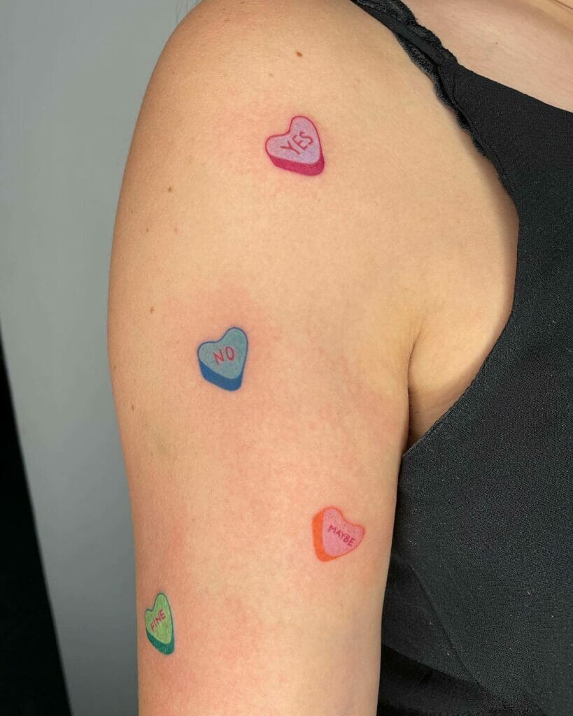No-Yes-Fine-Maybe Candy Heart Tattoo