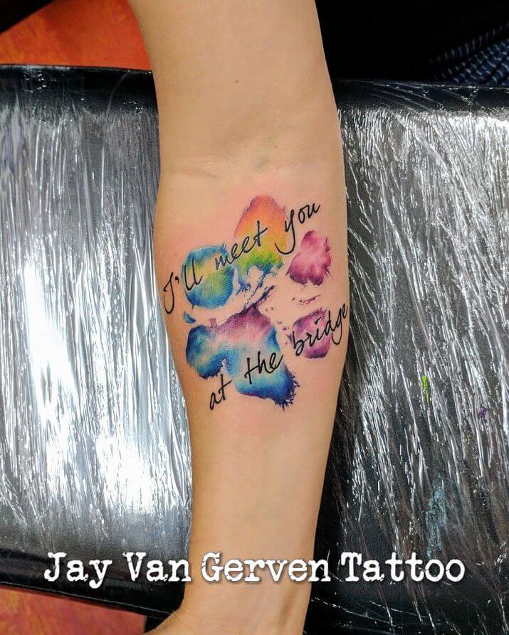 Watercolor Rainbow Paw Tattoo
