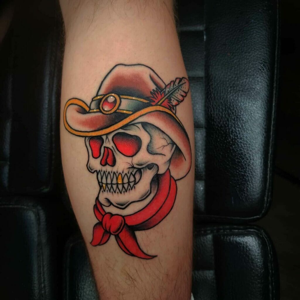 Neotraditional Cowboy Skull Tattoo