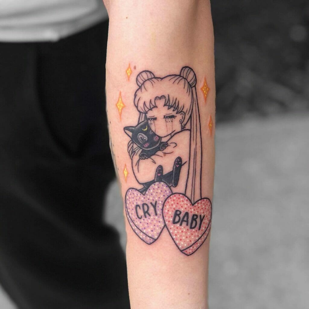 Sailor Moon Usagi And Luna With Candy Heart Tattoo