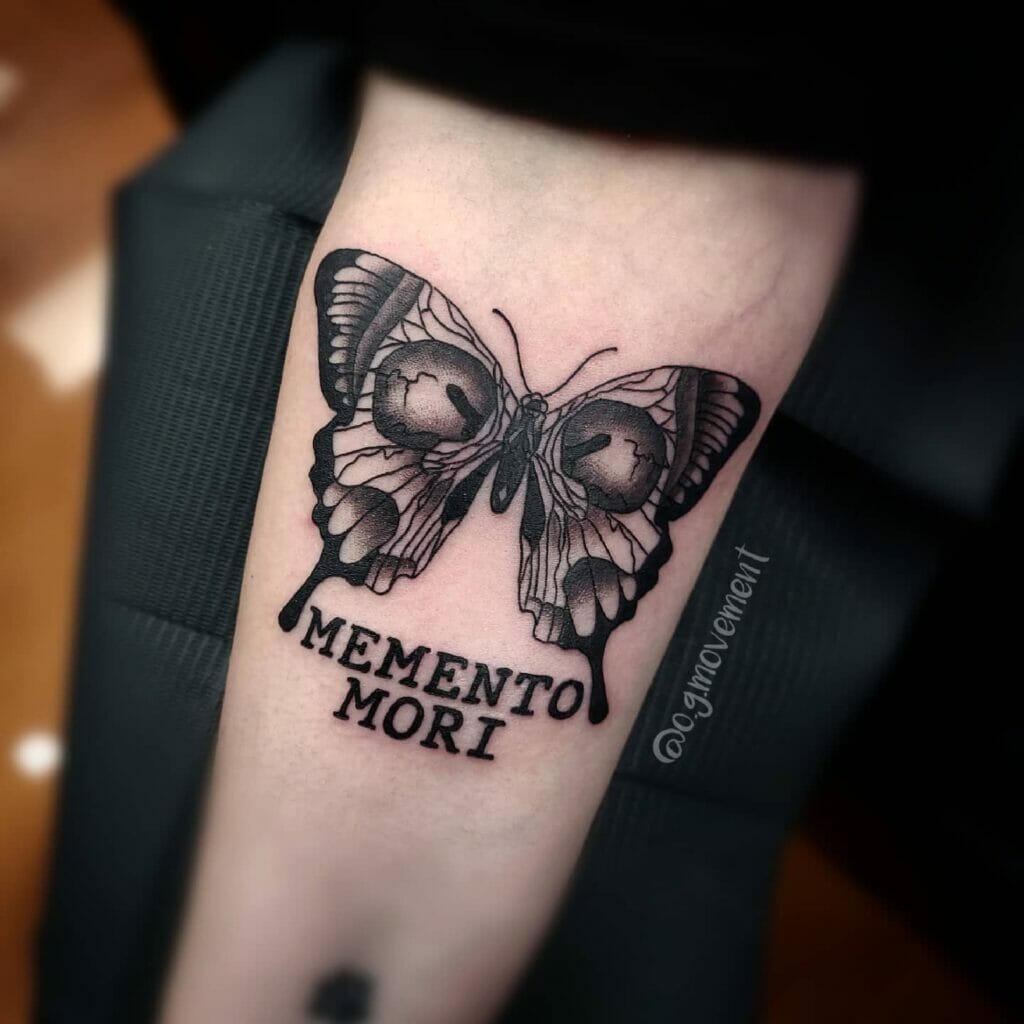 Memento Mori Skull Butterfly Tattoo