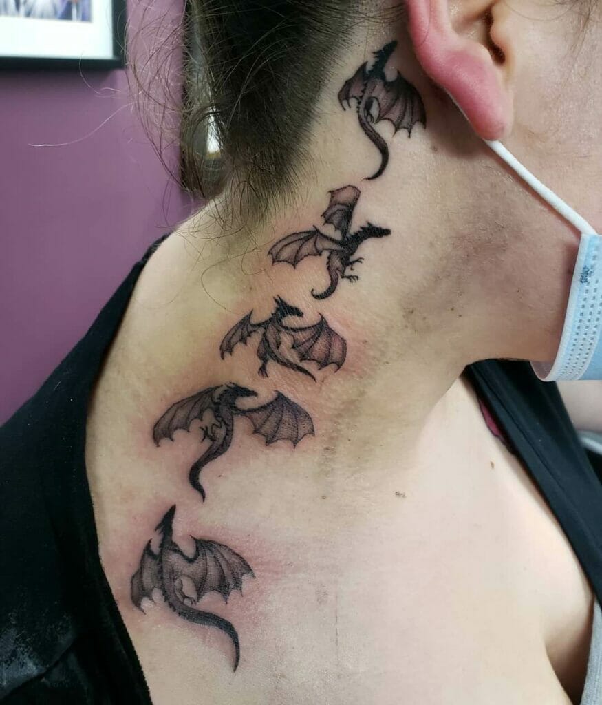 Multiple Dragon Tattoo Neck Design
