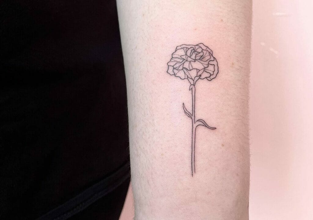 Minimal-ink - Art: @susboom_tattoo . Carnation Flower Tattoo Fine Line 🦋.  . This flower represents our freedom! ☺️ 🙌🏻 . Thank you so much Catarina  for your trust in my art-work! | Facebook