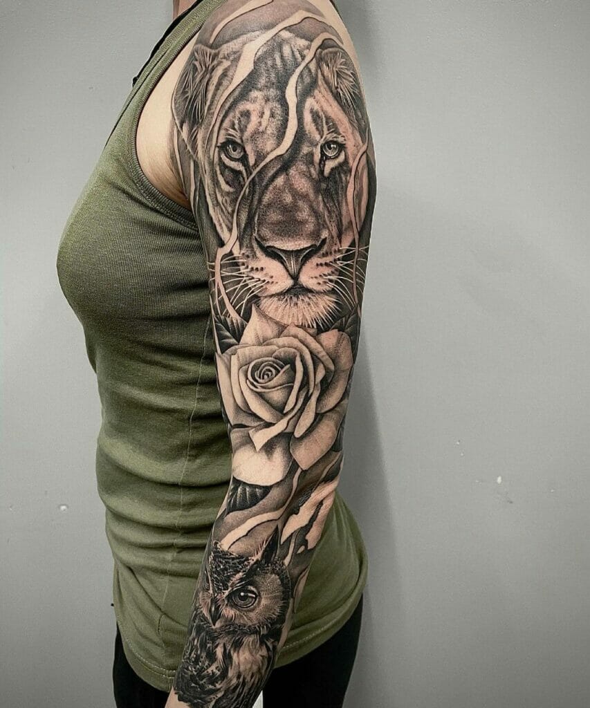 Lioness Sleeve Tattoo