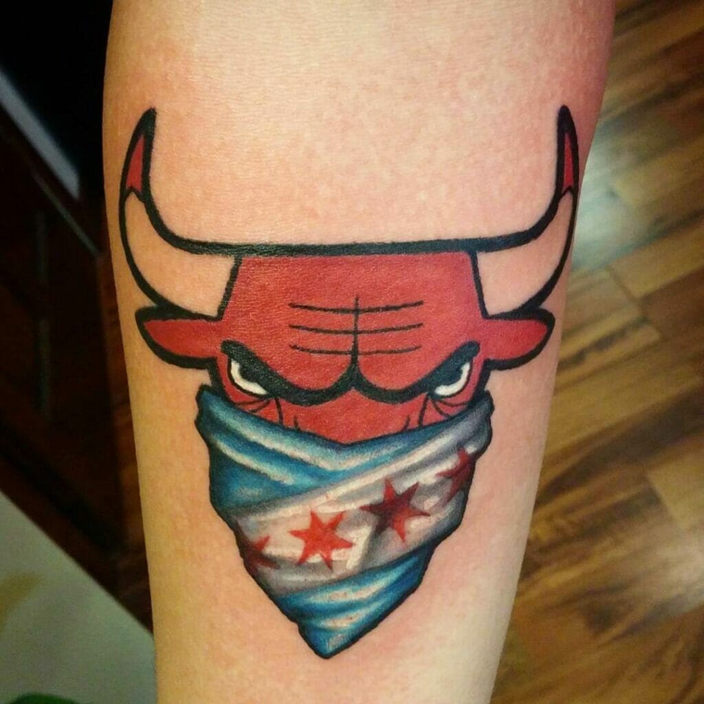 Bull Tattoo With Chicago Flag