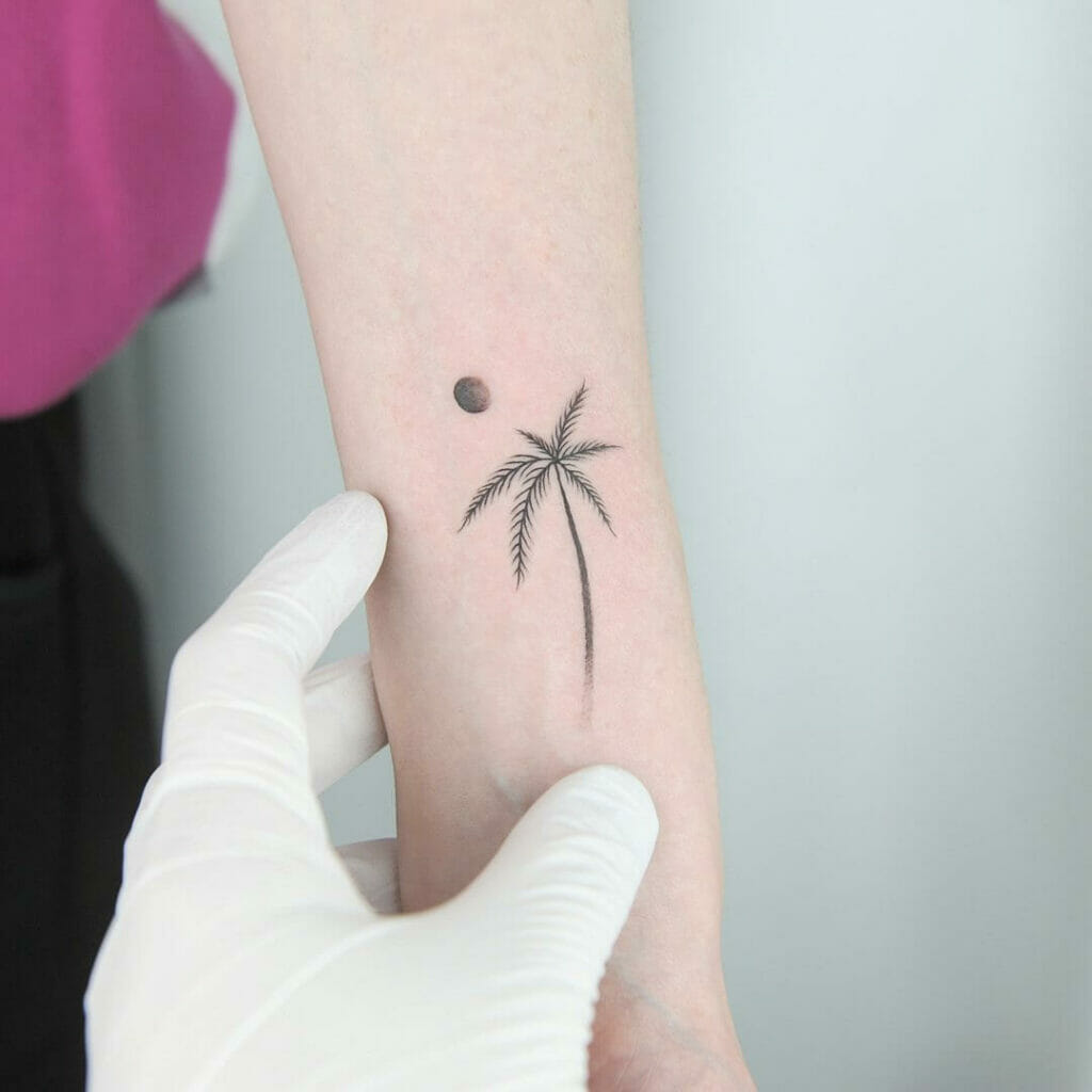 Simple Line Minimalistic Palm Tree Tattoo