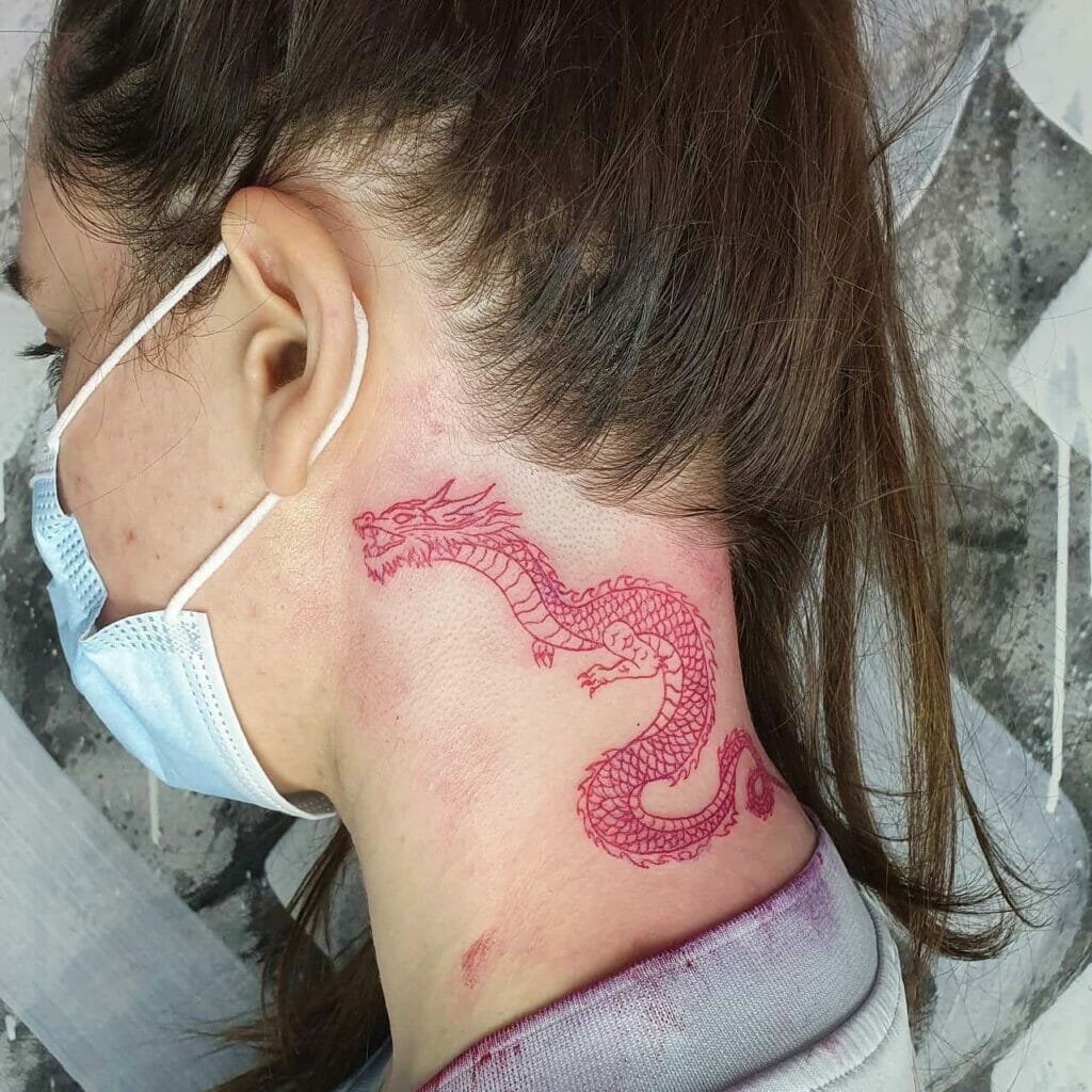 Red Dragon Neck Tattoo For Women
