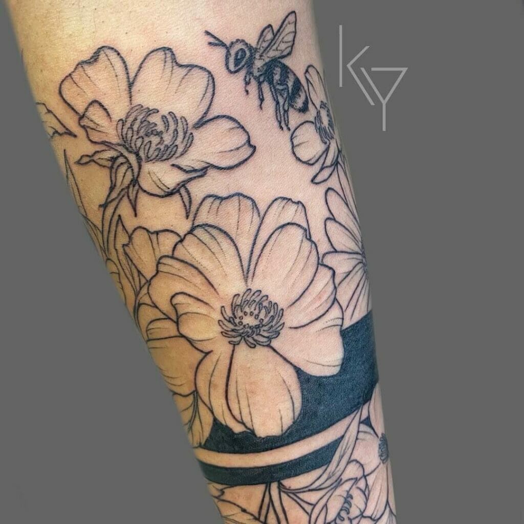 Peonies And Bees Flower Armband Tattoos
