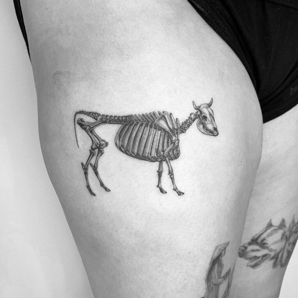 Blackwork Skeleton Ox Tattoo Design