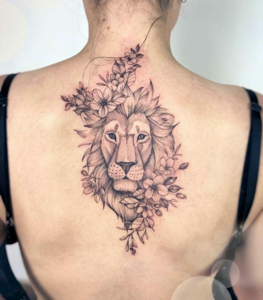 Lion Head Back Tattoo