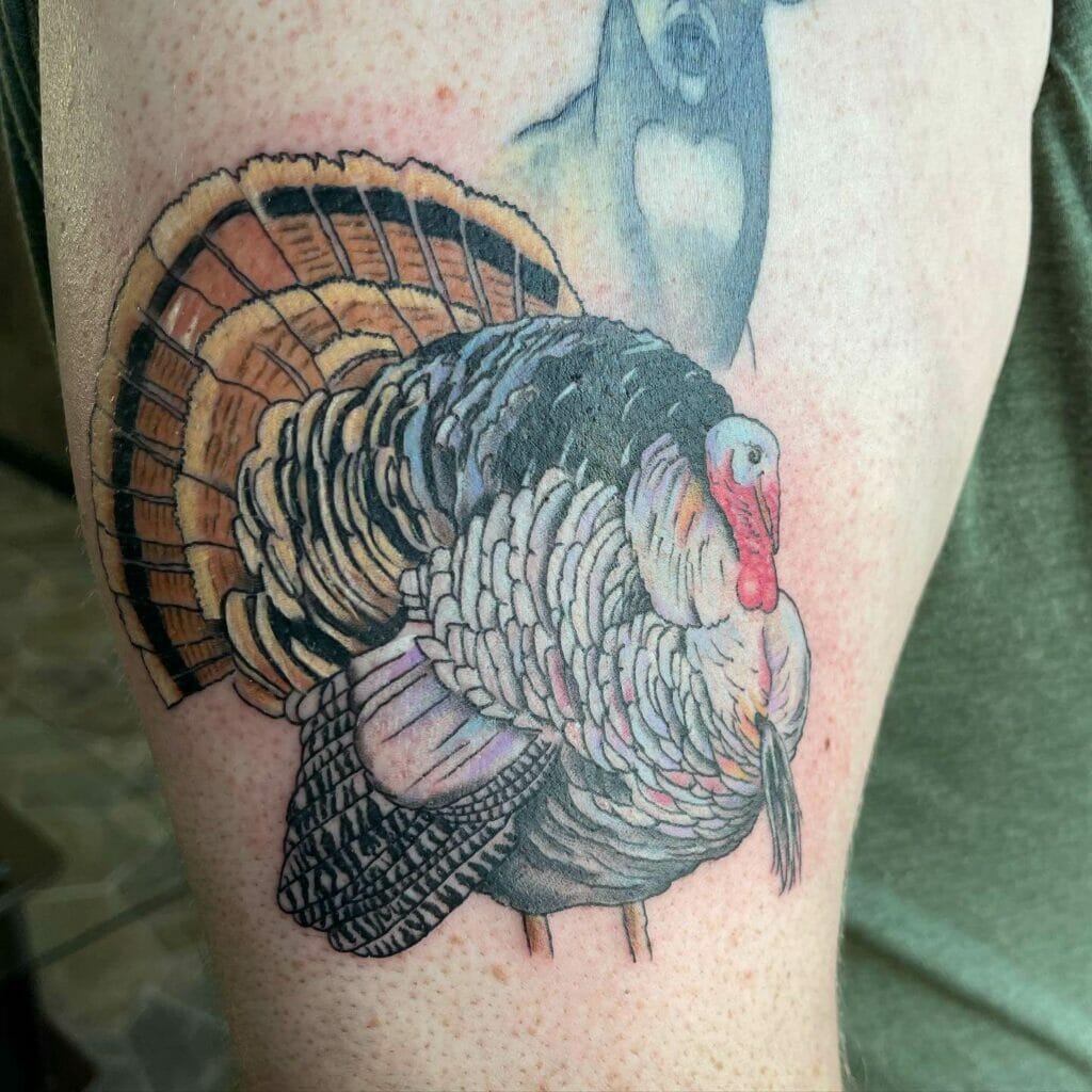 Colorful Turkey Hunting Tattoo Design