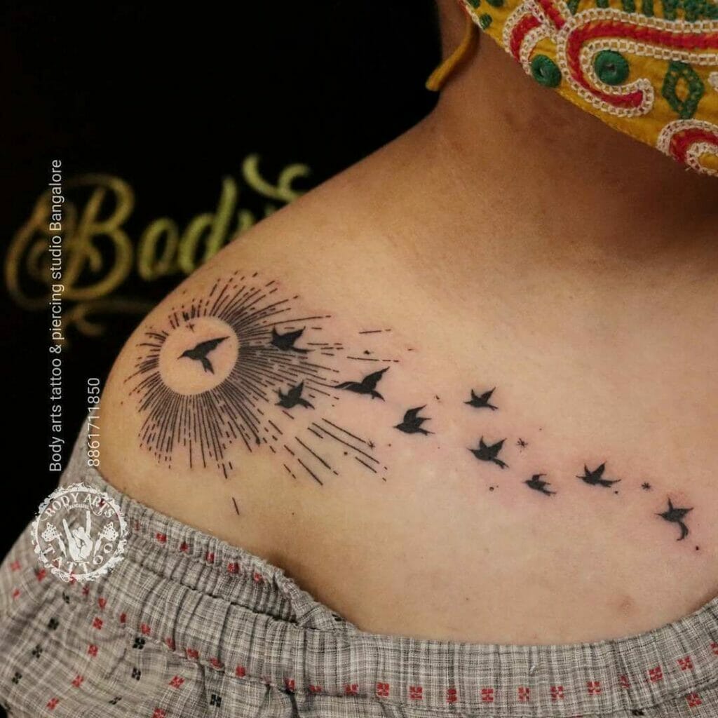 Nature Style Cute Girl Shoulder Tattoo