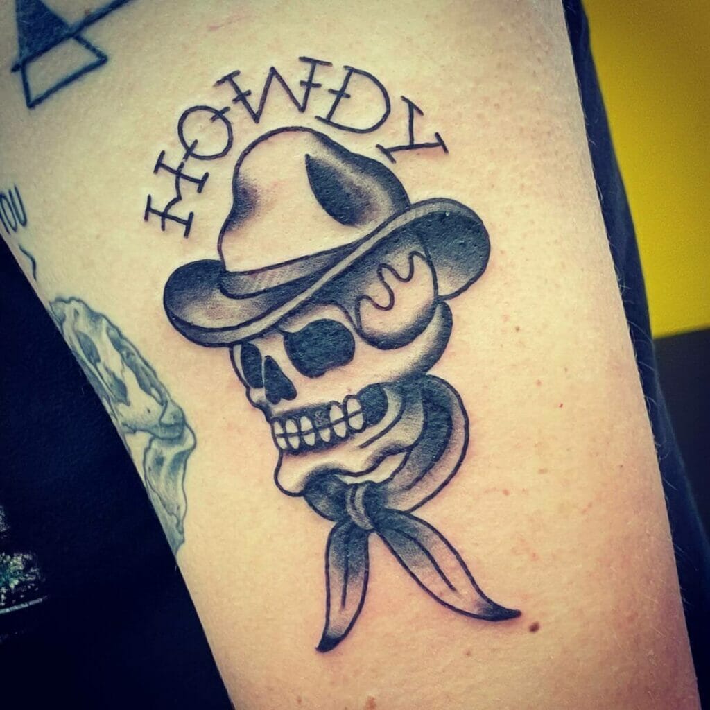 Howdy Cowboy Skull Tattoo