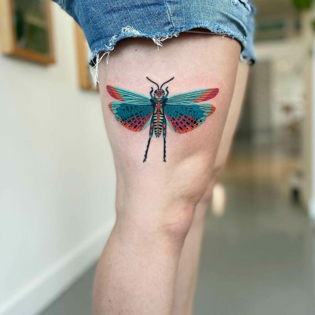 Grasshopper Tattoo For Thigh