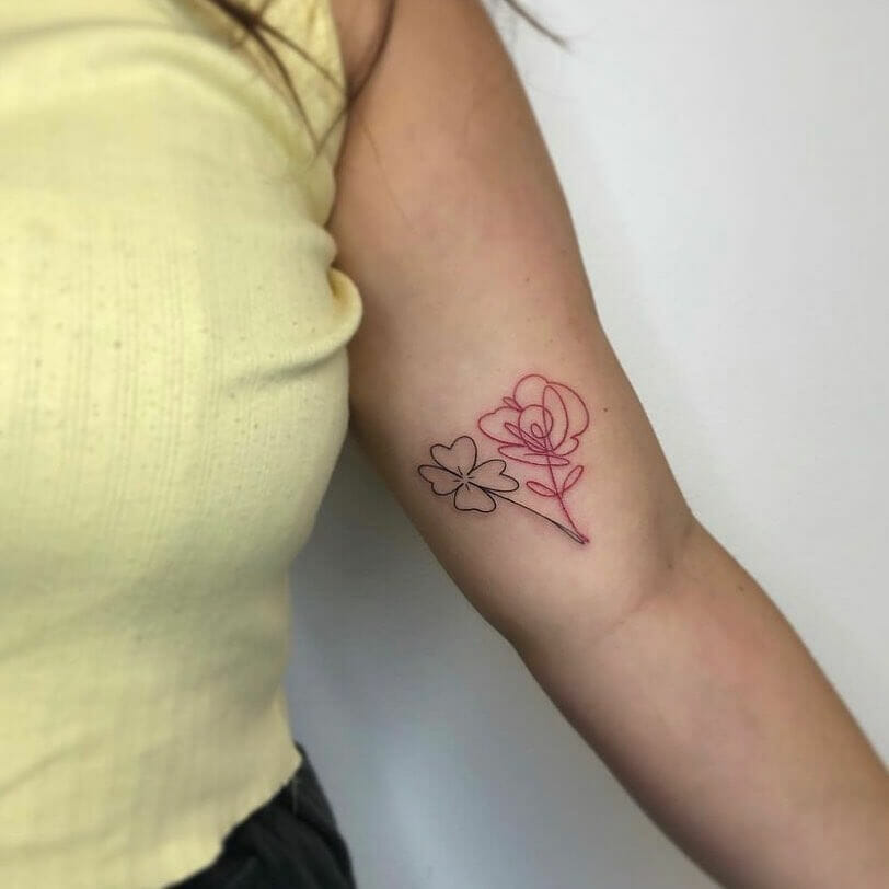 Scribble Rose And Four Leaf Clover Tattoo
