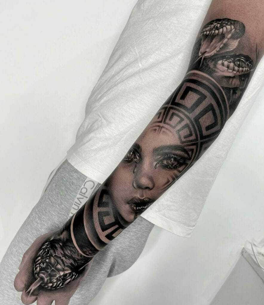 Half Sleeve Medusa Forearm Tattoo