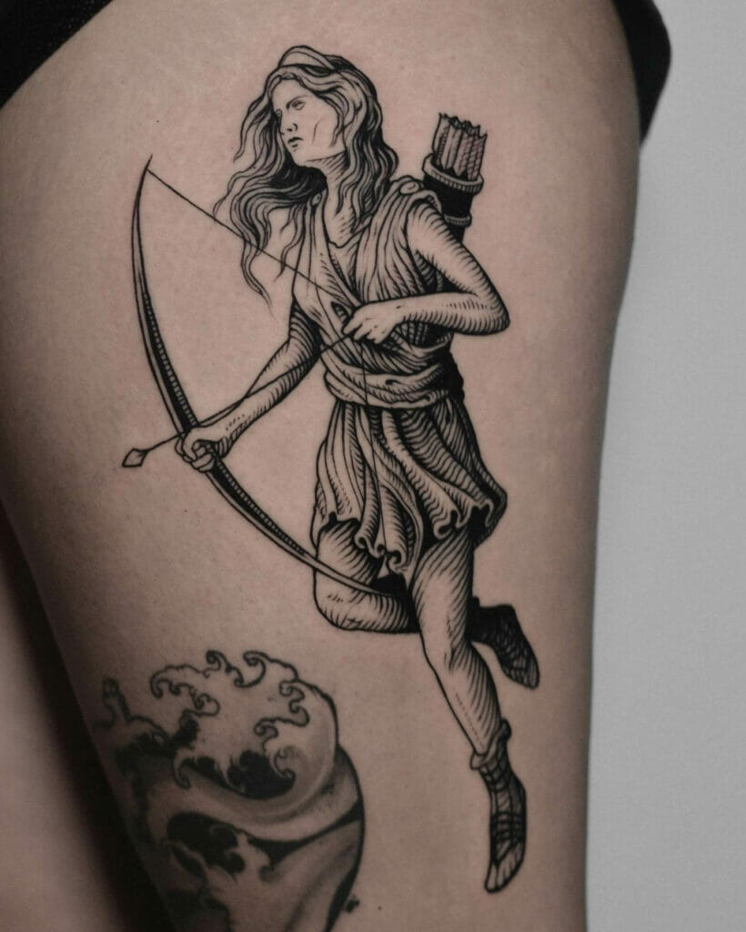 Greek Goddess Artemis Tattoo On A Hunt
