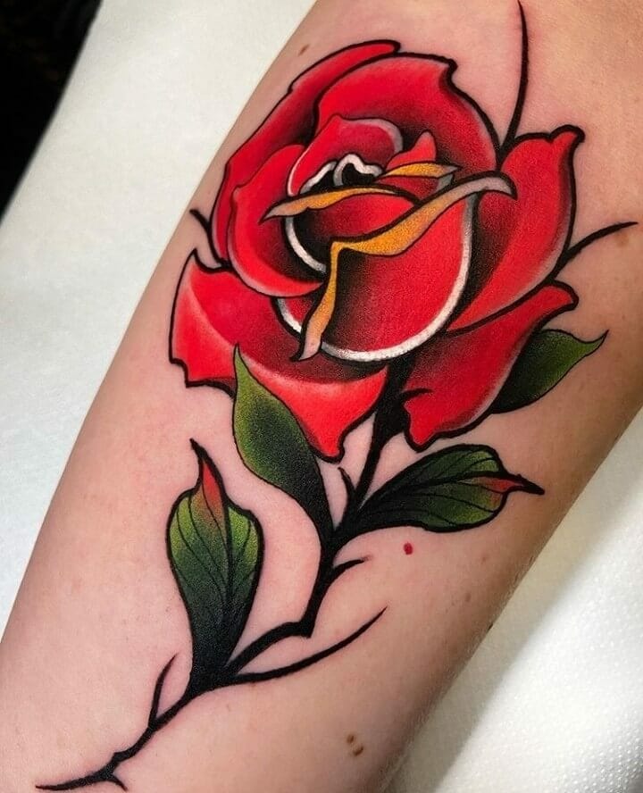 Tribal Red Rose Tattoo Designs On Forearm