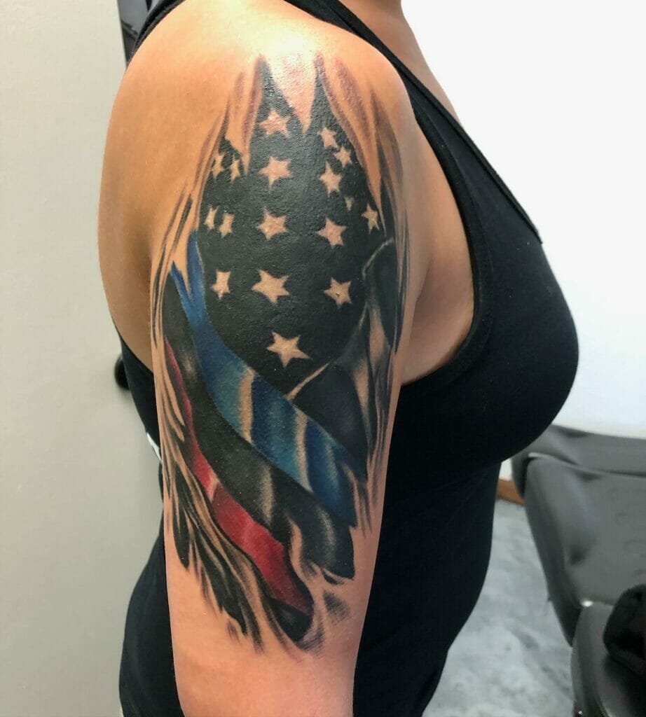 Thin Red And Blue Line American Flag Tattoo