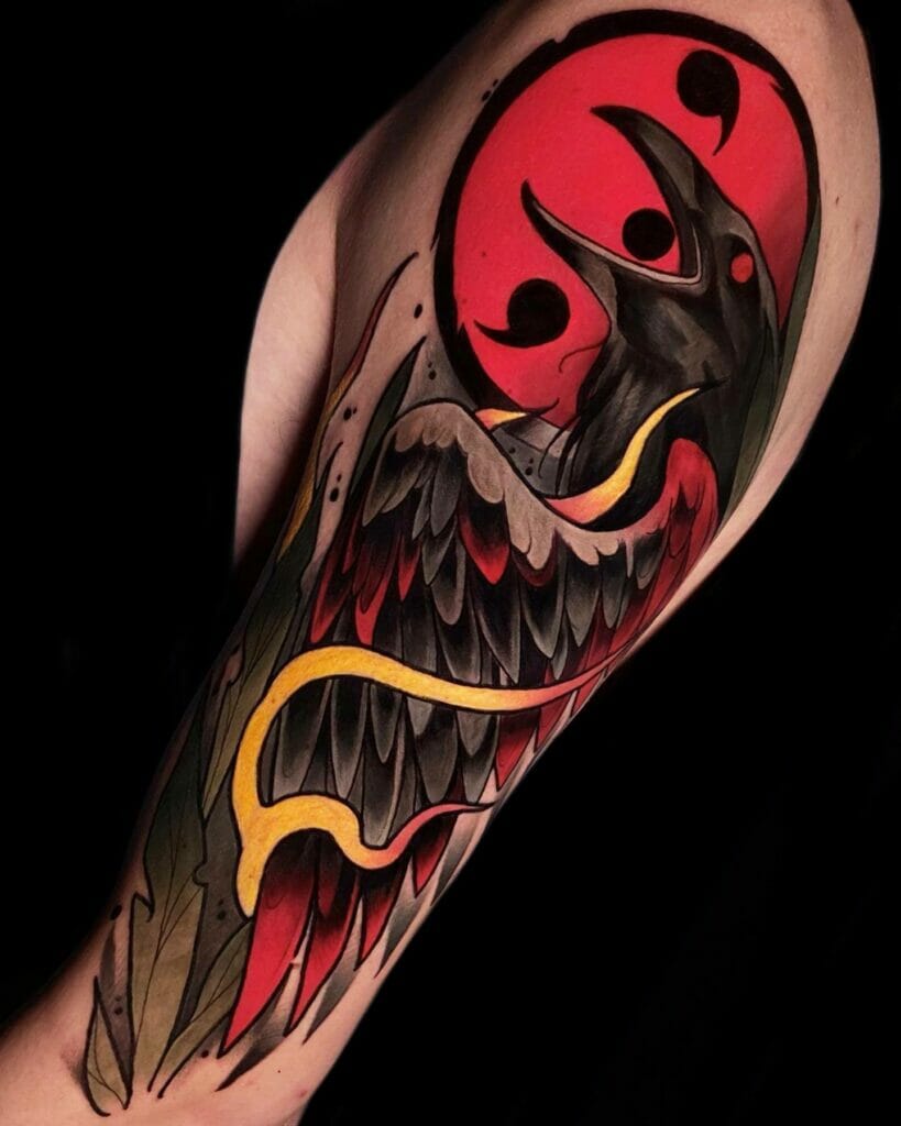 Colorful Itachi Uchiha Crow Tattoo