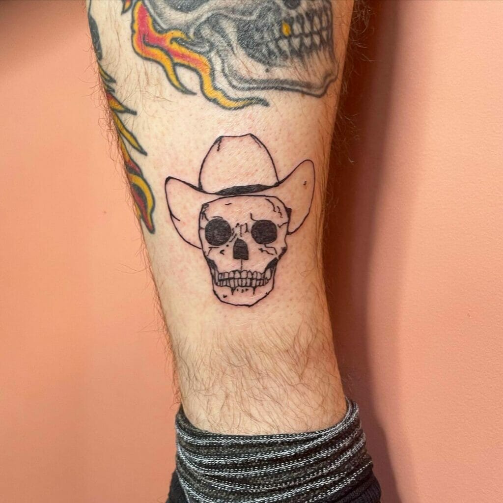 Cowboy Skull Tattoo On Leg