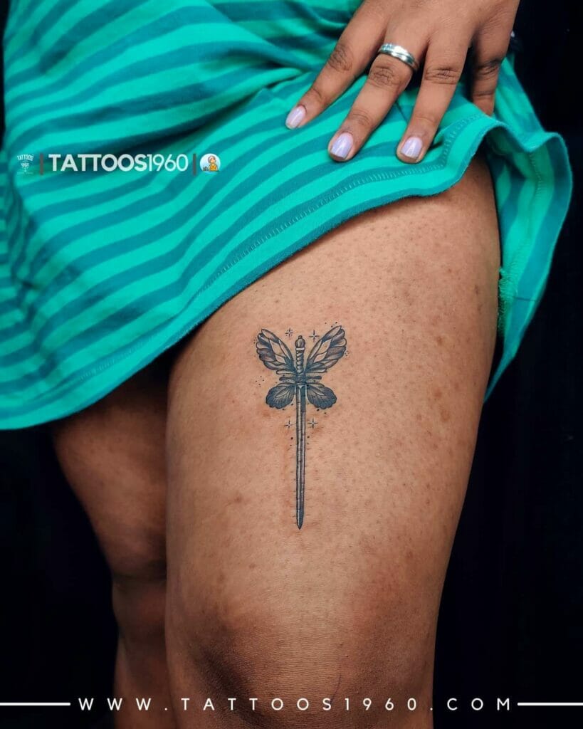 Butterfly Dagger Tattoo On Thigh