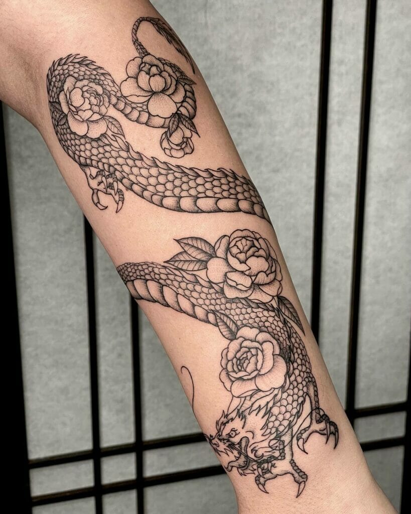 Outline Dragon Wrap Around Tattoo