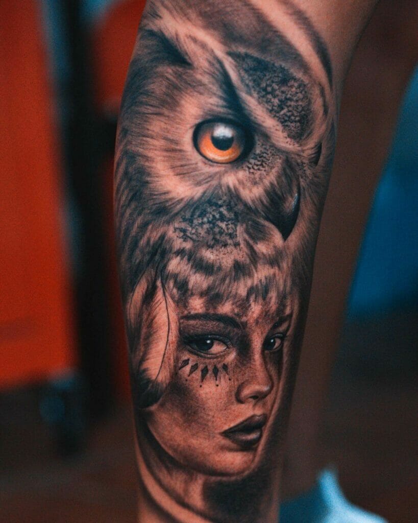 Portrait With Owl Tattoo