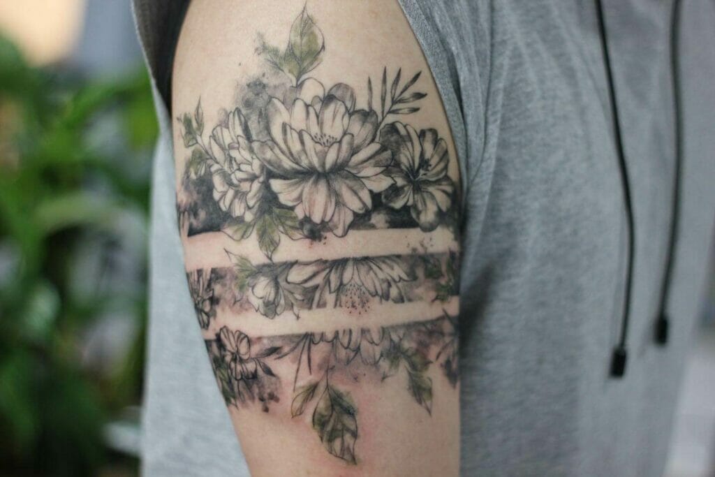 Realistic 3d Floral Armband Tattoos