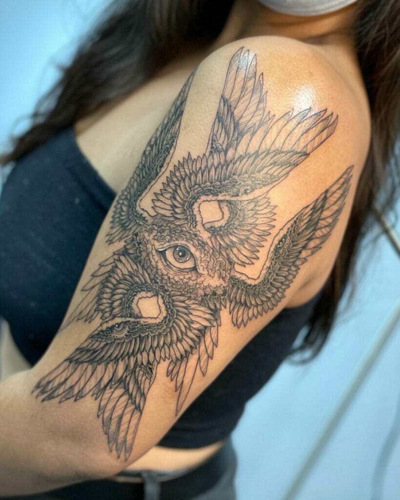 Angel Wings Tattoo With Illuminati Eye